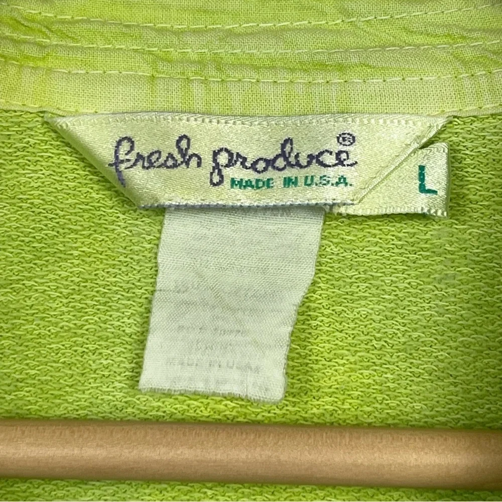 Fresh Priduce lime green mandarin collar zip front lightweight jacket, large.
